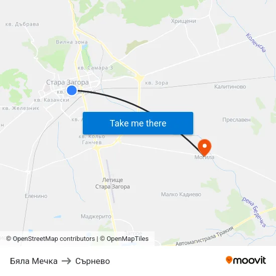 Бяла Мечка to Сърнево map
