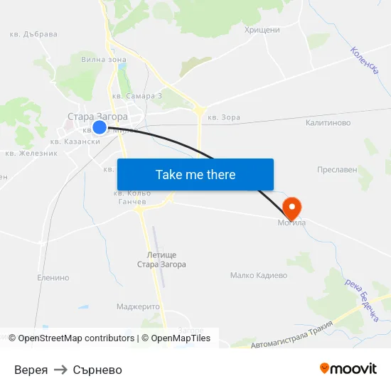 Верея to Сърнево map