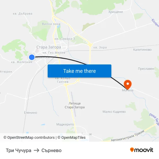 Три Чучура to Сърнево map