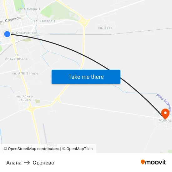 Алана to Сърнево map