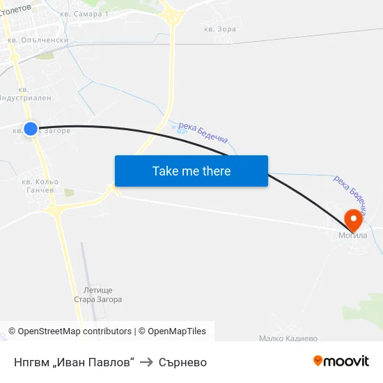 Нпгвм „Иван Павлов“ to Сърнево map