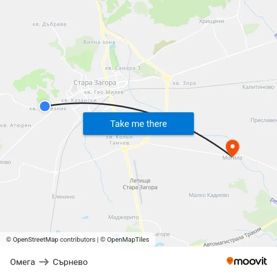 Омега to Сърнево map