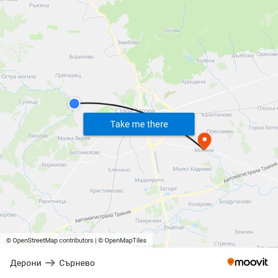 Дерони to Сърнево map