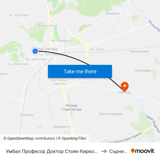 Умбал Професор Доктор Стоян Киркович to Сърнево map