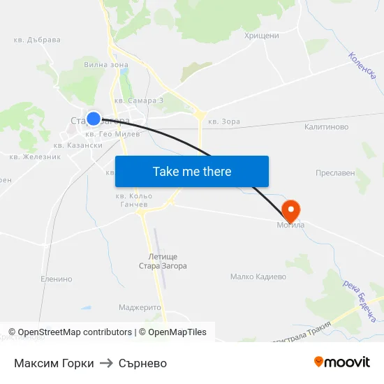 Максим Горки to Сърнево map