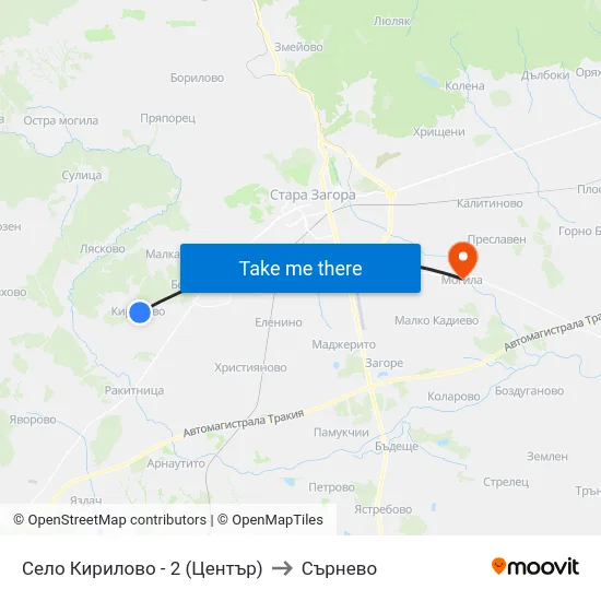 Село Кирилово - 2 (Център) to Сърнево map