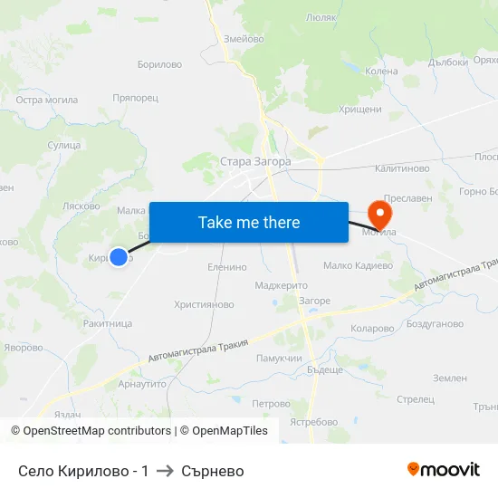 Село Кирилово - 1 to Сърнево map