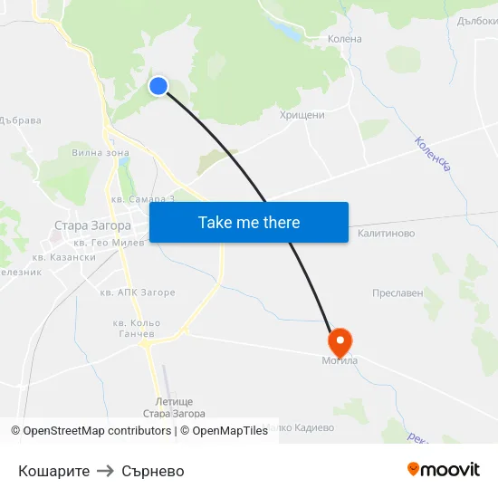 Кошарите to Сърнево map
