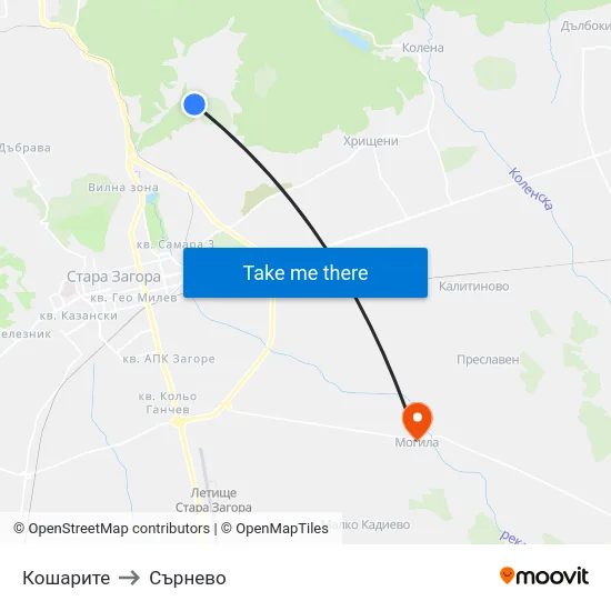 Кошарите to Сърнево map