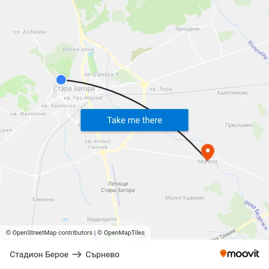 Стадион Берое to Сърнево map
