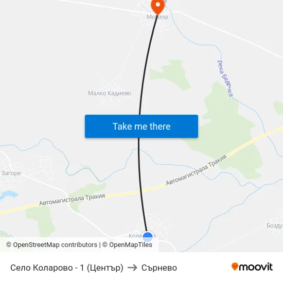 Село Коларово - 1 (Център) to Сърнево map