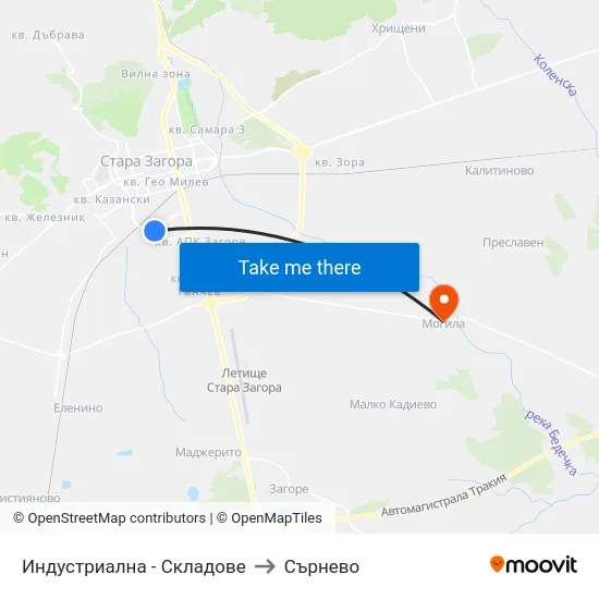 Индустриална - Складове to Сърнево map