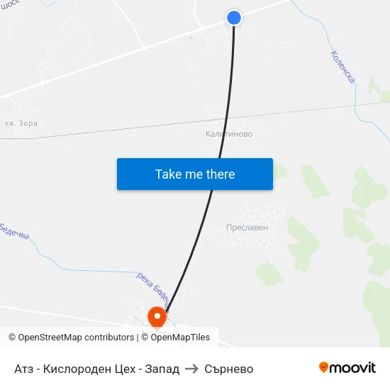 Атз - Кислороден Цех - Запад to Сърнево map