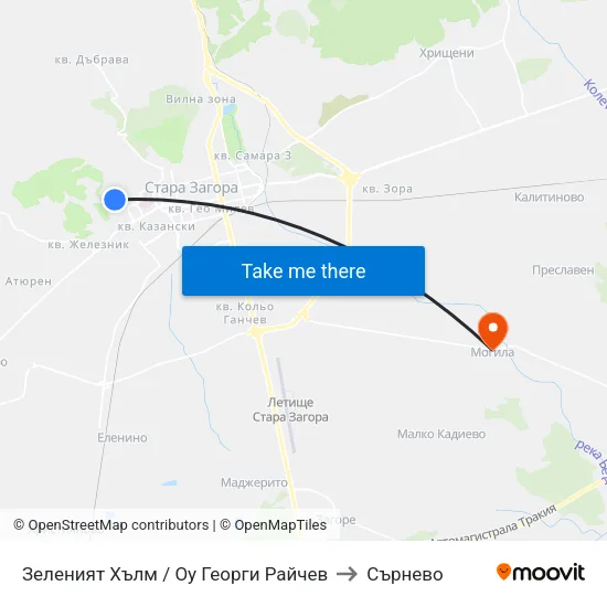 Зеленият Хълм / Оу Георги Райчев to Сърнево map