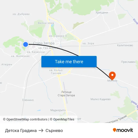 Детска Градина to Сърнево map
