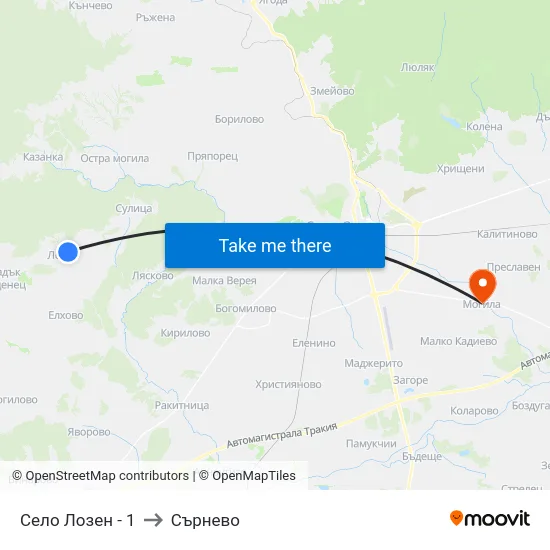 Село Лозен - 1 to Сърнево map
