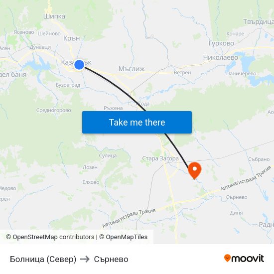 Болница (Север) to Сърнево map