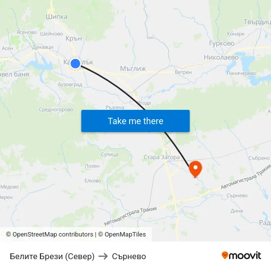 Белите Брези (Север) to Сърнево map