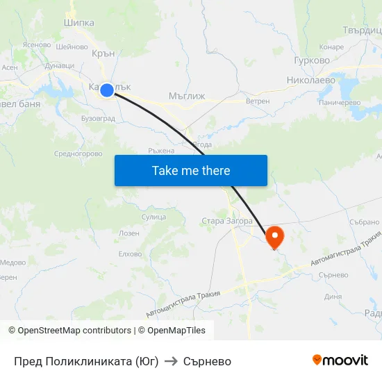 Пред Поликлиниката (Юг) to Сърнево map