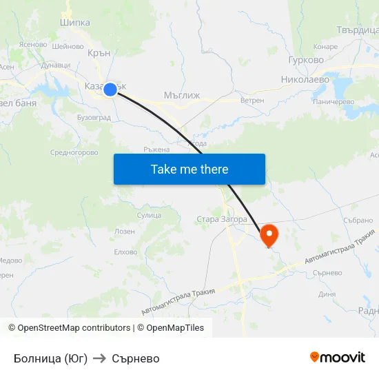 Болница (Юг) to Сърнево map