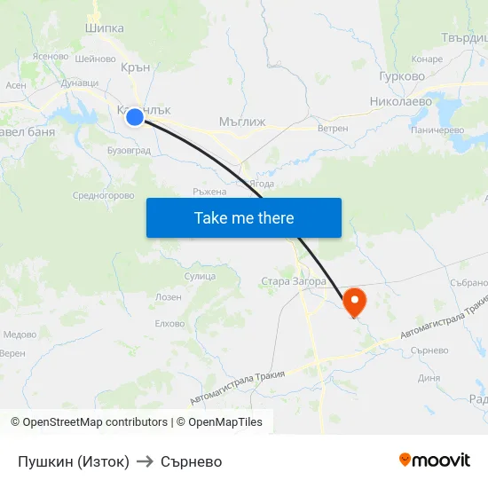Пушкин (Изток) to Сърнево map