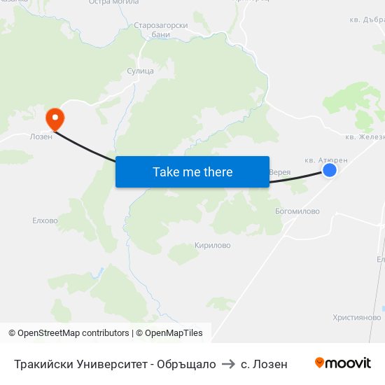 Тракийски Университет - Обръщало to с. Лозен map