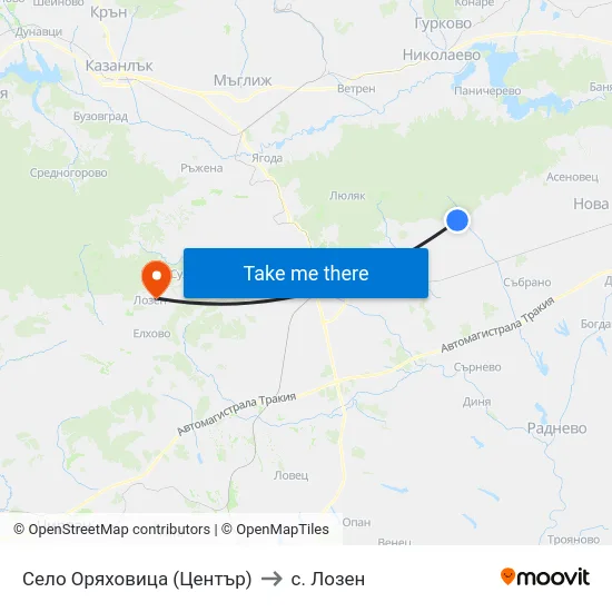 Село Оряховица (Център) to с. Лозен map