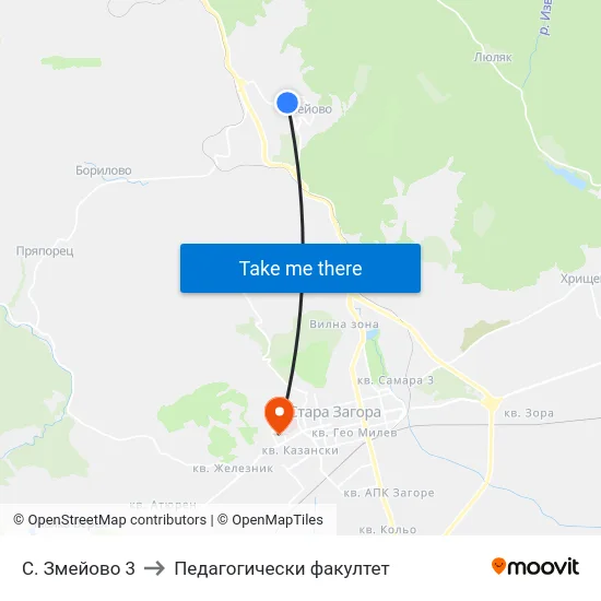 С. Змейово 3 to Педагогически факултет map