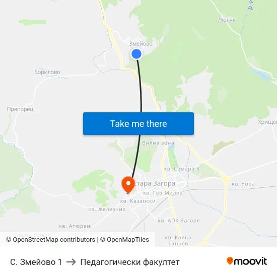 С. Змейово 1 to Педагогически факултет map