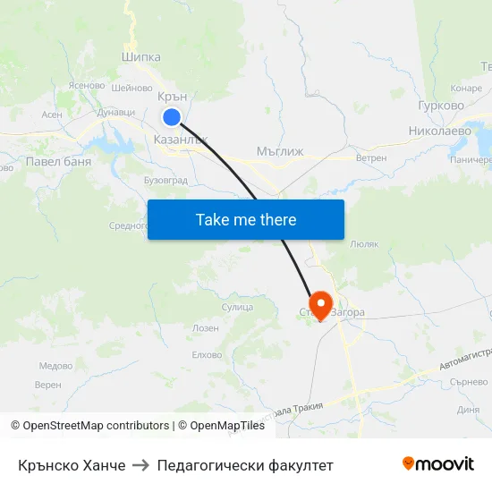 Крънско Ханче to Педагогически факултет map