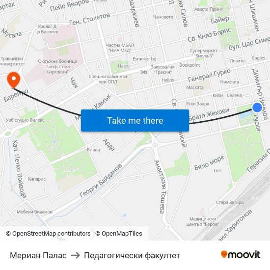 Мериан Палас to Педагогически факултет map