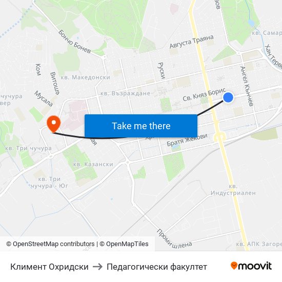 Климент Охридски to Педагогически факултет map