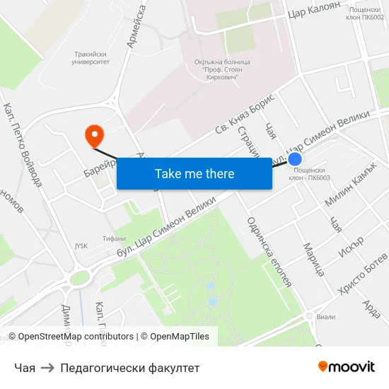 Чая to Педагогически факултет map