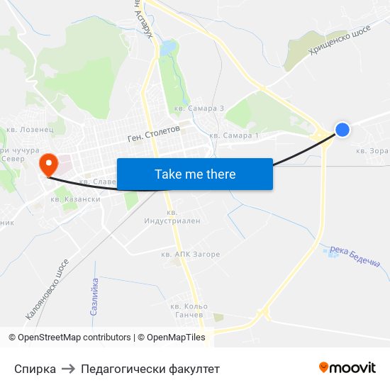 Спирка to Педагогически факултет map