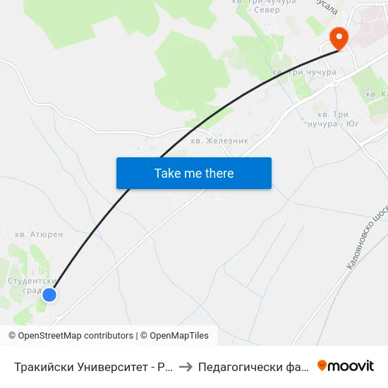 Тракийски Университет - Ректорат to Педагогически факултет map