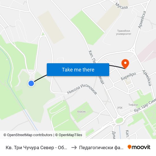 Кв. Три Чучура Север - Обръщало to Педагогически факултет map