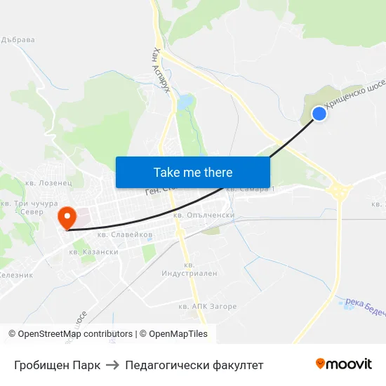 Гробищен Парк to Педагогически факултет map