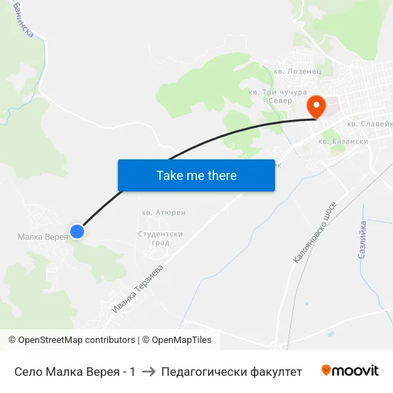 Село Малка Верея - 1 to Педагогически факултет map