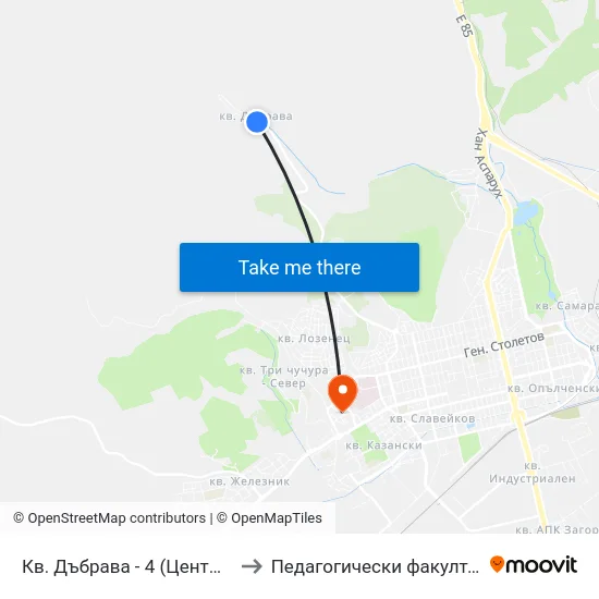 Кв. Дъбрава - 4 (Център) to Педагогически факултет map