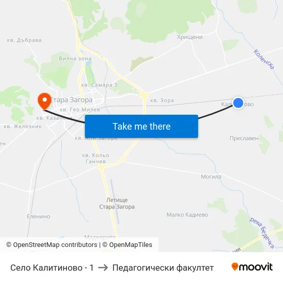 Село Калитиново - 1 to Педагогически факултет map