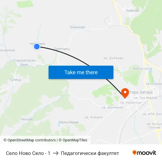 Село Ново Село - 1 to Педагогически факултет map
