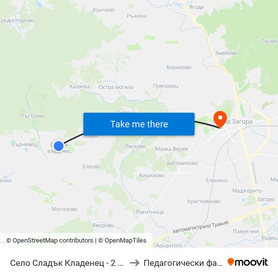 Село Сладък Кладенец - 2 (Център) to Педагогически факултет map