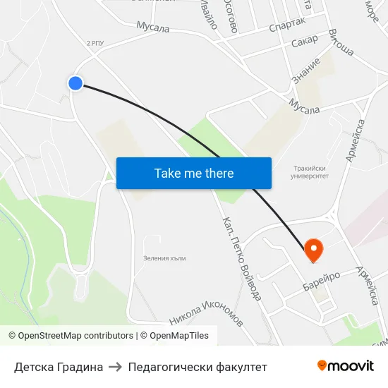 Детска Градина to Педагогически факултет map