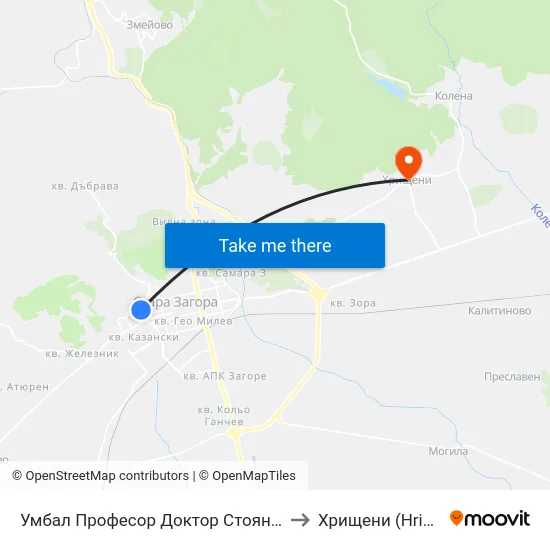 Умбал Професор Доктор Стоян Киркович to Хрищени (Hrishteni) map