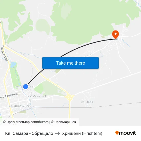 Кв. Самара - Обръщало to Хрищени (Hrishteni) map