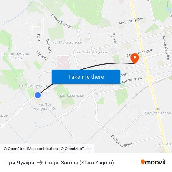 Три Чучура to Стара Загора (Stara Zagora) map