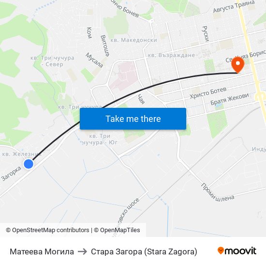 Матеева Могила to Стара Загора (Stara Zagora) map