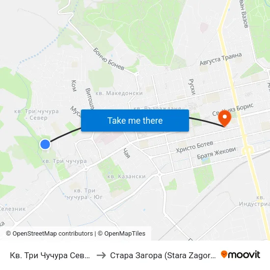 Кв. Три Чучура Север to Стара Загора (Stara Zagora) map