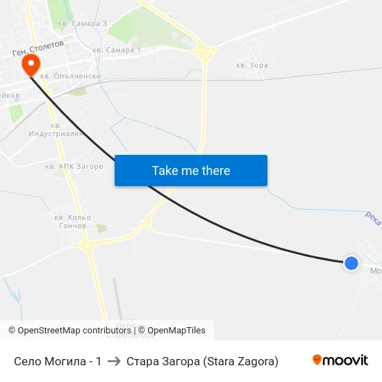 Село Могила - 1 to Стара Загора (Stara Zagora) map