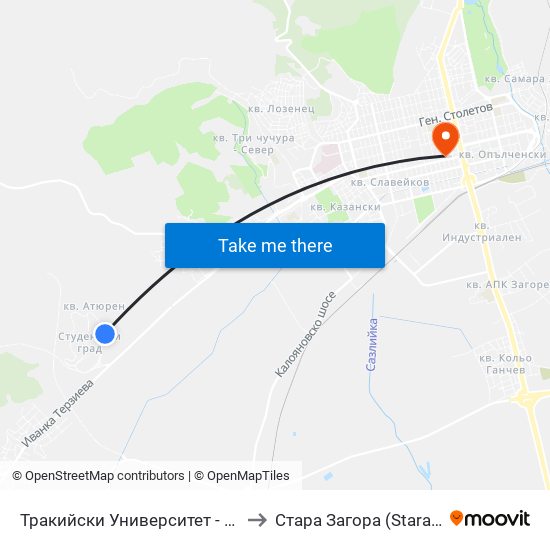 Тракийски Университет - Обръщало to Стара Загора (Stara Zagora) map